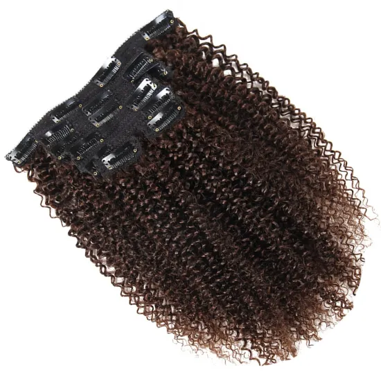 Brown Brazilian Kinky Curly Human Hair Clip In Extensions Mongolian Afro Kinky Curly Human Hair Weave Clip In Hair Extensions
