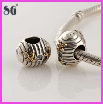 925 Solid Sterling Silver 14ct Gold Beehive Shape Oxidized Style Charm Beads