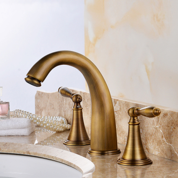 Rubinetto del bagno in bronzo: tocco di mixer per lavandino a manico montato sul ponte in ottone antico per 3 fori