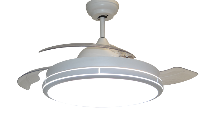 Ventilador de teto moderno retrátil branco de 3 lâminas com LED