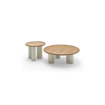Folho de madeira folheada de terrazzo branco lateral cinza redonda moderna mesa de café de luxo