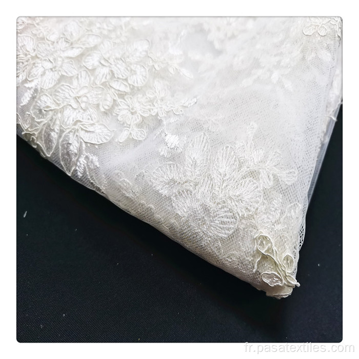 Tissu de dentelle de mariée blanc nigérian français