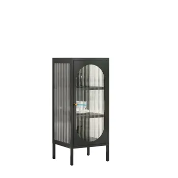 Steel Storage Cabinet with Glass Doors and Metal Legs: Display Sideboard