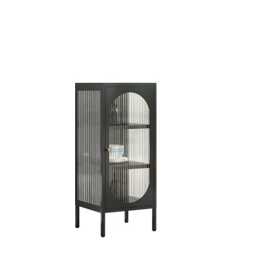 Steel Storage Cabinet with Glass Doors and Metal Legs: Display Sideboard