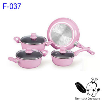2014 hot selling pink forged 10pcs teflon nonstick induction cookware set
