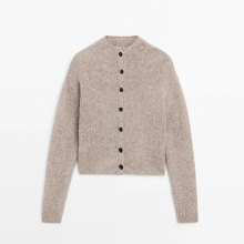 Women's casual minimalist style semi high neck knitted cardigan