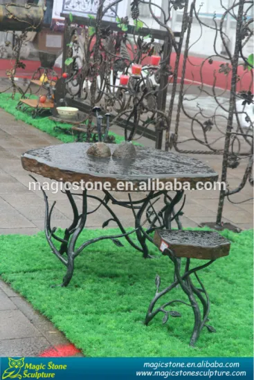 outdoor round stone top cast iron table and chair