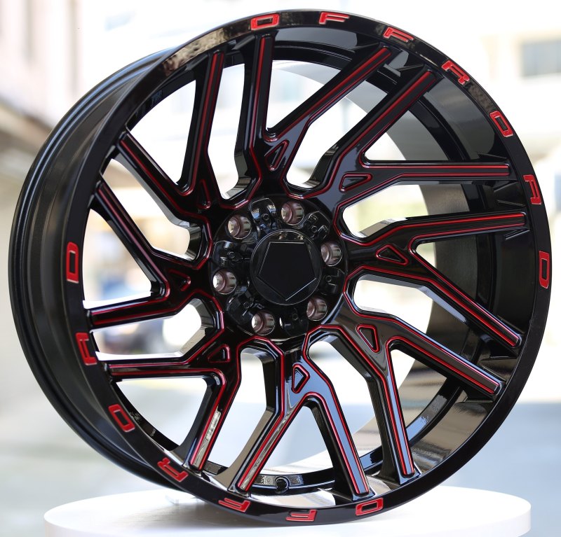 22-inch Milled Bright Black Multi-spoke Wheels with Red Outline