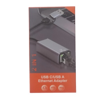 2-in-1 USB C Network Port Adapter: RJ45 Ethernet Card Converter Hub for Mobile Phones, Computers, and Notebooks - 100/1000Mbps