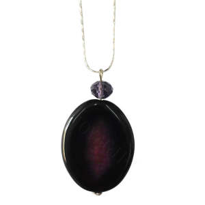 Natural Gemstone Agate Necklace with Silver Chain