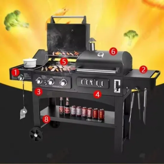 Outdoor Kitchen 3 Burner Grill Commercial Outdoor Dual Fuel Barbecue Grill Lifting Charcoal Pan Gas and Charcoal BBQ Grills