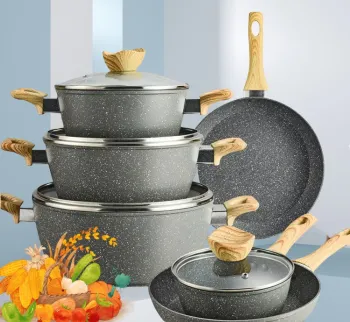 New 6-Pc Non-Stick Aluminum Cookware Set with Wooden Handles