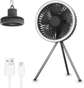 Portable Rechargeable USB Fan with LED Lights for Tents and Outdoors