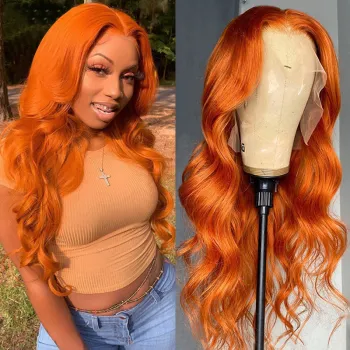 SPARK Overtone Ginger Red Blonde Orange Color Natural Brazilian Human Hair Lace Front Wigs T Part Pre Plucked Virgin Ginger Wigs
