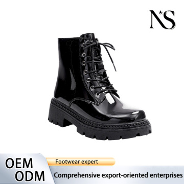 Edgy Eye-Catcher Black Patent Leather Platform CombatBoots