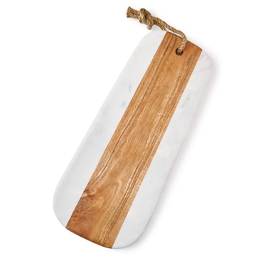 Semi-Rectangular Oval Edges Marble & Wood Cutting Board