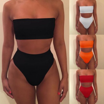 Popular Women's Solid Color Thong Bikini Swimsuit Set for Beach Wear