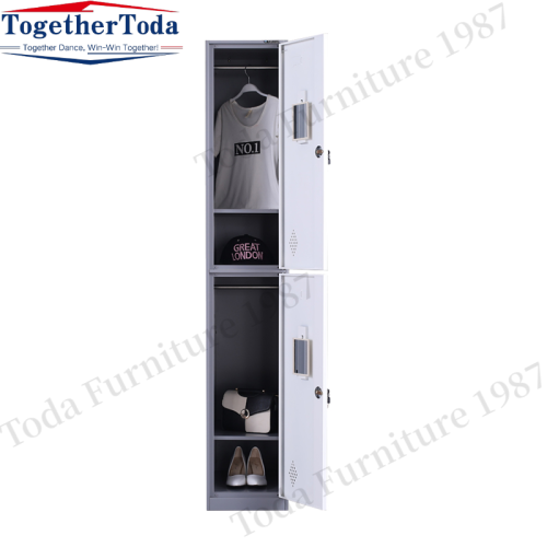 Two vertical steel metal lockers for changing rooms