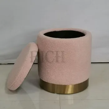 Pink Teddy Fabric Lobby Small Sofa Stool Ottoman with Storage