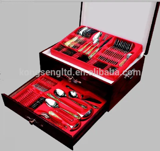 84 pcs stainless steel dinner set, cutlery set with wood case