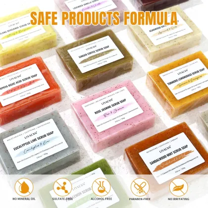 Private Label Glowing Smooth Skin Papaya Lavender Rose Oat Deep Cleansing Body Scrub Handmade Soap