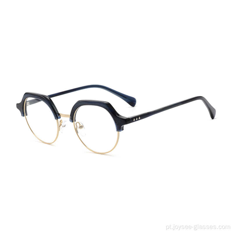 Half -Bord Solid Eyewear Acetato redondo quadro de óculos de alta qualidade