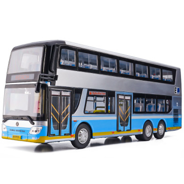 Interactive 1:42 Scale Diecast Sightseeing Bus - Metal Simulation Car with Alloy Body, Movable Wheels, Sound & Light Effects, Opening Doors - Toy Model