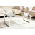 Mesa de café de vidrio minimalista con patas de acero inoxidable