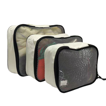 3pc set Custom Logo Travel Organizer bag Cotton Foldable Packing cubes Cloth bags Mesh Packing bags Luggage Organizer Set