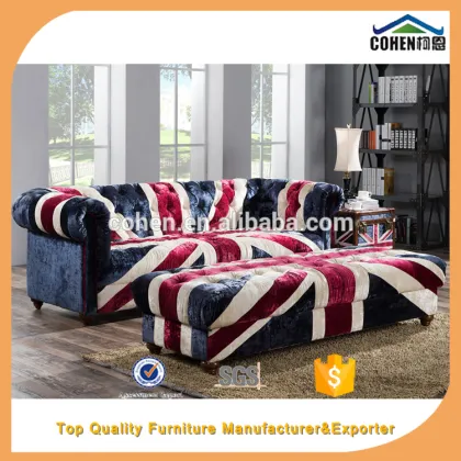 Factory direct sale Europe vintage sofa living room furniture chesterfeild union jack fabric sofa