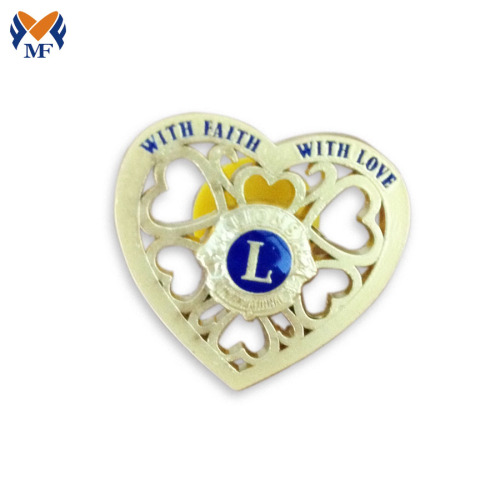 Custom Gold Heart Shaped Pin Badge