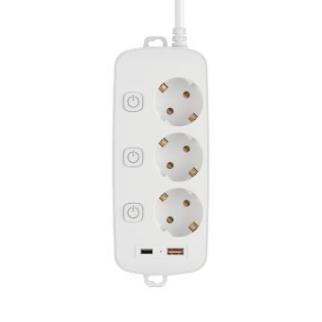 Brasse d'alimentation allemande de 3 gangs avec interrupteurs individuels, plug intelligent et prise USB PD