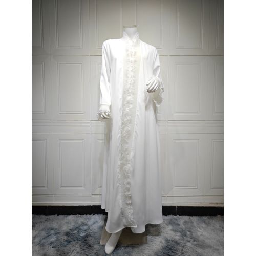 ژاکت کش باف پشمی ابایا لبه روفله سفید زیبا