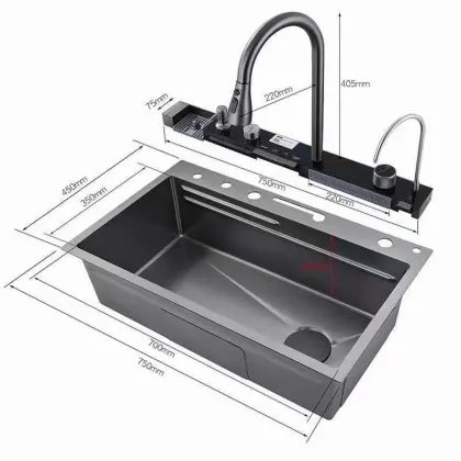Luxury Smart New Design Stainless Steel Kitchen Sink with Waterfall