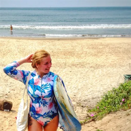 Retro Floral One-Piece Swimsuit for Women - Long Sleeve Swimwear for Surfing