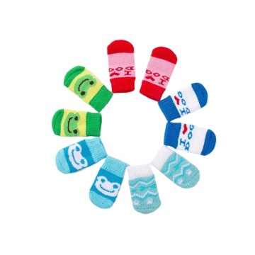 Cute Soft Knitted NonSlip Dog Socks - Set of 4 Pairs for Small to Medium Dogs