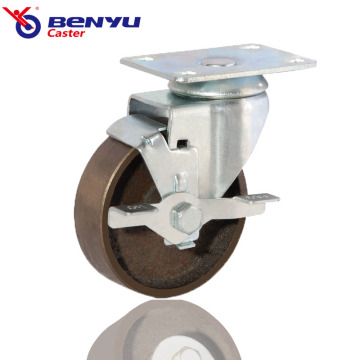 Cast Iron Flat Plate Brake Caster Medium-Duty Wheel
