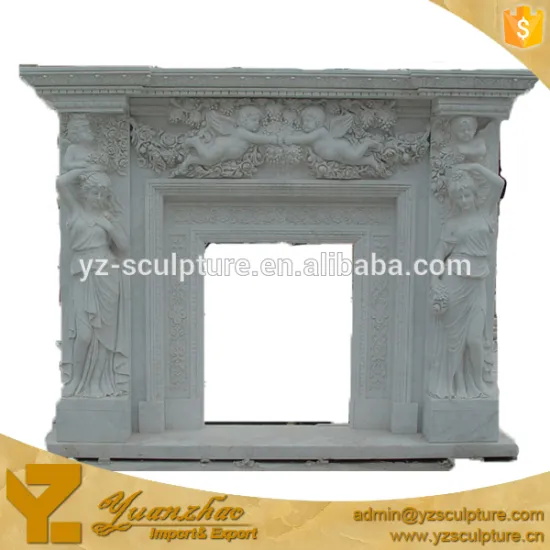 Stone Fireplace Frame with Carvings angels , young lady statue
