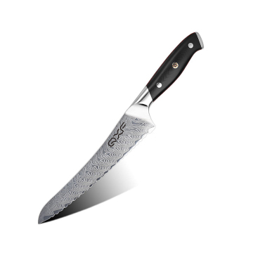 High End Patent Design Damascus Steel 8 Inch Serrated Bread Knife with G10 Handle