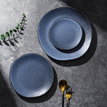 Vintage stijl steengoed keramisch bord - groothandel blauw geglazuurd restaurantplaat