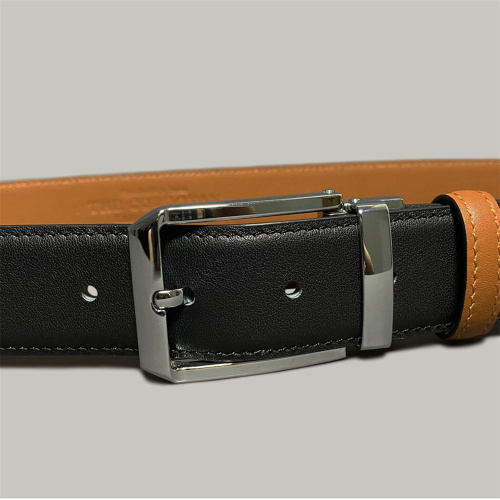 Business Casual Double sided Black&Orange Leather Belt