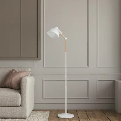 Nordic Modern Vertical LED Floor Lamp with Solid Wood Coffee Table