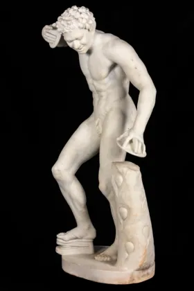 Hand-Carved White Marble Discus Thrower Statue