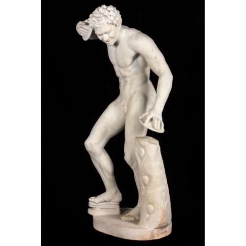 Hand-Carved White Marble Discus Thrower Statue