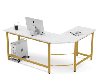 L-förmiger Holz- und Metall-Computertisch für Home Office