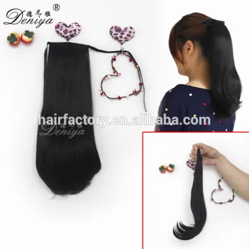 Natural black wavy synthetic ponytail easy clip on hair pieces