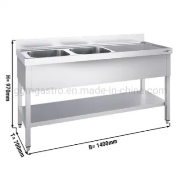 Premium Design Sink Unit with Floor Base 1, 4m - Vegetable Washer with 2 Sinks on Left