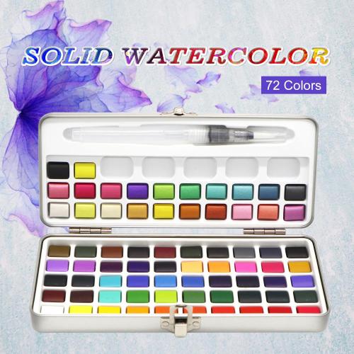 72 warna set kotak kaleng cat air padat