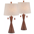Modern Hourglass Table Lamp Warm Brown Wood