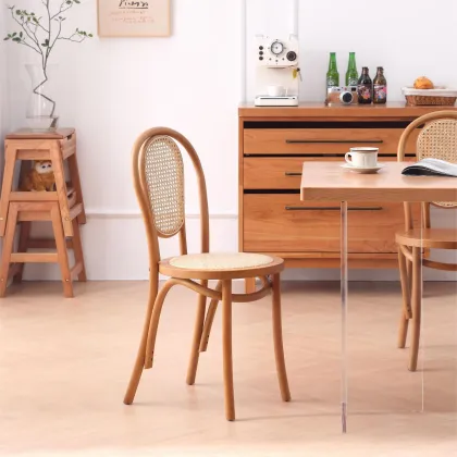 Wabi-Sabi Style Vintage Dining Chair Bentwood Rattan American Sonnet for B&B Cafe Tables